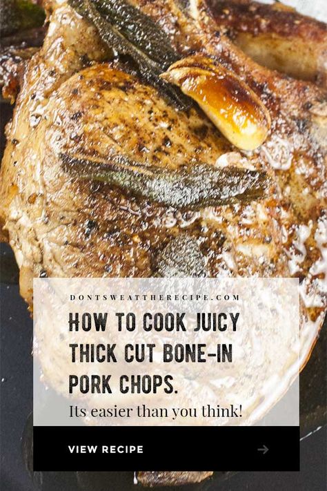 Thick Cut Bone-In Pork Chops - Simple ingredients and simple instructions on how to deliver a moist and juicy thick bone-in cut pork chop every time. #recipes #pork #porkchops Thick Cut Pork Chop Recipes, Thick Pork Chop Recipe, Pork Loin Chops Recipes, Pork Chops Bone In, Oven Pork Chops, Thick Cut Pork Chops, Bone In Pork Chops, Tender Pork Chops, Recipes Pork