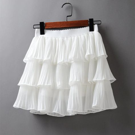 Tiered Dress Casual, Mini Skirt Summer, Checked Skirt, Pleated Chiffon Skirt, Ruffle Mini Skirt, Pleated Skirts, White Skirt, Chiffon Skirt, Summer Skirts