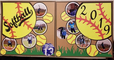 Softball Scrapbook Layouts, Softball Layouts, Scrapbooking Dance, Softball Posters, Scrapbooks Ideas, Scrapbook Family, Baseball Scrapbook, Cricut Scrapbooking, School Layouts