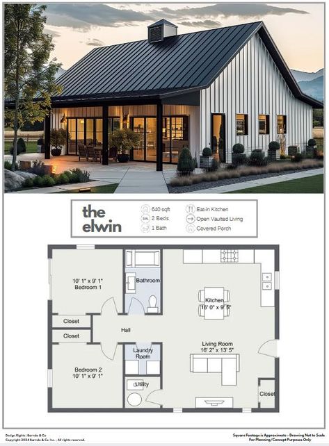 Baby Barndo Sneak Peak!! Introducing “Elwin” 640 sqft 2 bedroom 1 full bathroom Stay tuned for more coming!! #barndoandco #babybarndo #barndosincanada #barndominiumplanningexperts #barndominiumlifestyle #barndofloorplan #barndominiumplanningexperts #barndominiumenvy #barndominiumguy #rentalunit #floorplan #inlawsuite #tinyhome #poolhouse #guesthouse #canada_life #canada #ontario Barndo Guest House, 2 Bed Granny Flat Plans, Guest House Ideas Floor Plans, 2 Bedroom 2 Bath Barndominium Floor Plans, Small Bardo Minimum, Mini Barndominium Floor Plans, 2 Bed Barndominium Floor Plans, Barndominium Guest House, Small House 2 Bedroom