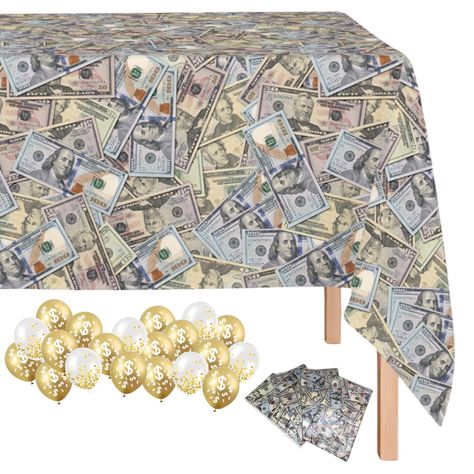 PRICES MAY VARY. Pack of 4 Plastic Money Table Covers - Includes 20 Balloons Each Table Cover measures at Size: 54" x 108", A great way to fight off stains, spills, and drink rings Manufactured to the Highest Quality Available, Each Table Cover is Indivdually wrapped and ready for use Bling Bling!! Money Money Money!! Cha Ching!! Let's celebrate your day with oojami and this beuatiful set of table covers and balloons Who doesnt love money, and what better way to show it then throwing a money the 20 Balloons, Holiday Contest, One For The Money, 17th Birthday Ideas, Dollar Bills, Dollar Sign, Big Bucks, Birthday Party 21, 17th Birthday