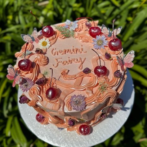 Gemini Fairy🧚‍♀️✨🍒 Theme was: summer sensual fairy party🧚‍♀️☀️🍒 so so happy with how this cake came out 🥹 • • • #cutecakes #vintagecakes #heartcakes #occakes #socalcakes #birthdaycakeinspo #orangecountycakes #weddingcakes #ocevents #cakes #cakebusiness #fairycake #summerfairy #fairytheme #summercake Nature Cake, Fairy Birthday Cake, Fairy Theme, 21st Cake, Gemini Birthday, Heart Cakes, Summer Fairy, Fairy Cake, Summer Cakes