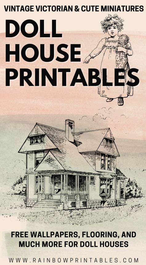 Blue floral Victorian? Classic Americana? Check out these FREE dollhouse wallpaper we picked out to share. Various miniature house printable walls and floors that are cute, victorian, modern, pink, blue, floral, shabby chic, brick, green, tiled, french/luxury, striped, or white. For kitchens, bathrooms, bedrooms, living rooms, nurseries, etc. Full-size coloring printables for kids crafters adults etc. Rainbow Printables has coloring pages, kids worksheets, dollhouse printables, crafts, masks Doll House Printables, Wallpaper For Rooms, 1950s Magazine, Dollhouse Wallpaper, Haunted Dollhouse, Dollhouse Miniature Tutorials, Antique Dollhouse, Dollhouse Printables, Diy Doll Miniatures