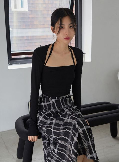 Cami Top & Long Sleeve Bolero Set by Lewkin. We provide worldwide shipping directly from Seoul, South Korea, an epicenter of Asian fashion renaissance. Korean Female Fashion, Bolero Top, Sleeve Bolero, Outfit Korean, Black Mesh Top, Seoul South Korea, Knit Crop Top, Cropped Cardigan, Cami Top