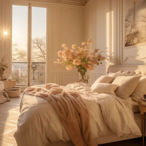 How to decorate your bedroom like a French Parisian (29 bedroom ideas) French Room Aesthetic Bedroom, Woman’s Bedroom, Parisian Room Aesthetic, Parisian Interior Bedroom, Apartment Decor Parisian, French Room Aesthetic, Cozy Bedroom Pink, Parisian Apartment Bedroom, Parisian Bedroom Aesthetic