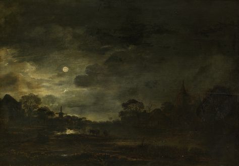 Moonlight Painting, Dark Landscape, Dutch Golden Age, Art Van, Dutch Painters, Sky Painting, Unframed Art Prints, Night Scene, Dutch Artists