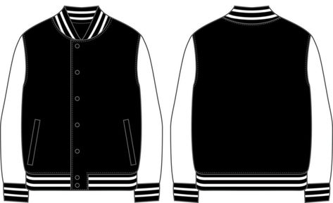 Black and White Blank Mock-Up Varsity Jacket Vector Template Varsity Jacket Template, Varsity Jacket Outfits, Varsity Jacket Mockup, Hoodie Outline, Black And White Varsity Jacket, Old School Jackets, Pola Jaket, Blank Mockup, Senior Jackets