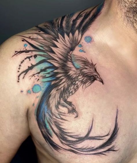 Chest And Arm Tattoo, Small Phoenix Tattoo, Arm Tattoo Ideas, Tattoo Female, Eagle Tattoo, Bird Tattoo, Phoenix Tattoo, Chest Tattoo, A Tattoo