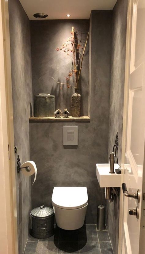 Diy Toilet Room Makeover, Toilet Onder Trap, Small Downstairs Toilet, Toilet Room Decor, Wc Design, Small Bathroom Layout, Small Toilet Room, Downstairs Toilet, Toilet Room