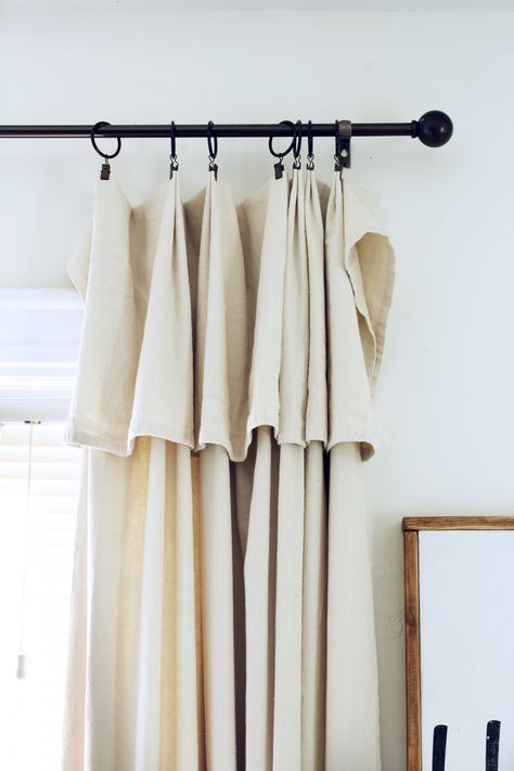 Easy, inexpensive, no sew, DIY farmhouse drop cloth curtains styled 2 different ways! #curtains #farmhouse #Diyhomedecor Diy Drop Cloth Curtains, Farmhouse Living Room Curtains, Farmhouse Style Curtains, Do It Yourself Decoration, Curtain Diy, Cloth Curtains, Canvas Drop Cloths, Curtain Styles, The Curtains