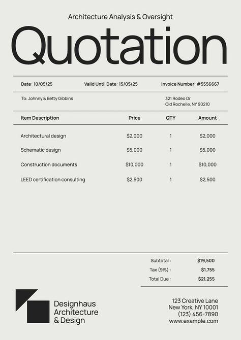 Interior Design Invoice Template, Business Document Design, Corporate Document Design, Quotation Design Template, Interior Design Invoice, Invoice Design Creative, Graphic Design Invoice, Quotation Design, Checklist Design