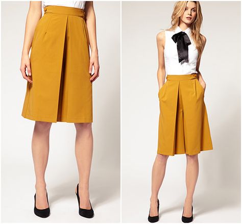 ASOS Box Pleat Full Culotte Modest Pants, Outfits 2014, Skirt Inspiration, Box Pleat Skirt, Long Kurti Designs, Split Skirt, Spring Fashion Trends, A Skirt, Formal Style