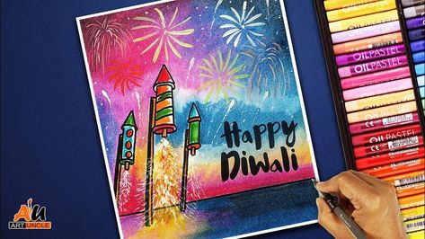 Diwali Sketch Drawing, Diwali Chart, Diwali Drawing Ideas, Diwali Festival Drawing, Oil Pastels For Beginners, Pastels For Beginners, Diwali For Kids, Rainbow Corn, October Festival