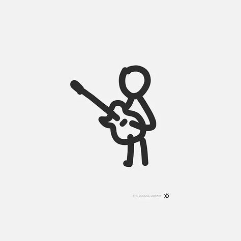 guitar playing stick figure A Drawing, Guitarist, Guitar, Black And White, Tattoos, White, Black