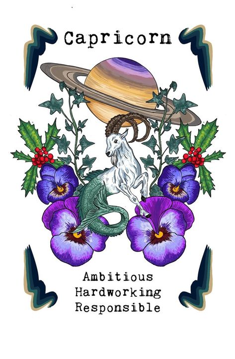 Capricorn Dragon, Zodiac Dragons, Capricorn Print, Capricorn Planet, Holly And Ivy, Capricorn Aesthetic, Capricorn Art, Astrology Capricorn, Capricorn Zodiac Sign