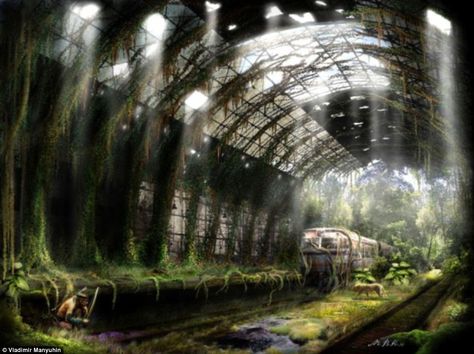 Art Apocalypse, Post Apocalyptic City, Jazz Lounge, Apocalypse World, Apocalypse Aesthetic, Post Apocalyptic Art, Lounge Music, Apocalypse Art, Abandoned Train