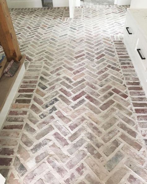 How to Design a Mortar Washed Brick Floor | Hammers N Hugs Victorian Flooring, Floor Options, Brick Floors, Room Pantry, Mudroom Flooring, Brick Floor, Walkways Paths, Basement Renovation, Brick Flooring