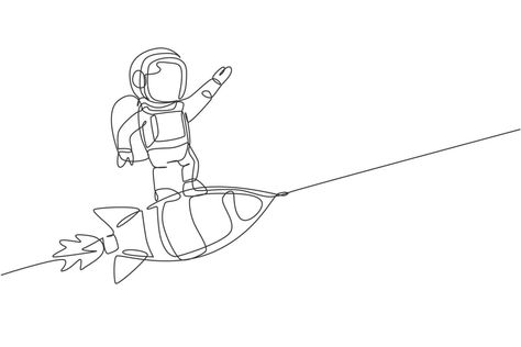 Drawing Of Astronaut, Continuous Line Drawing, Space Suit, Continuous Line, Spacecraft, Design Vector, Milky Way, Outer Space, Line Drawing