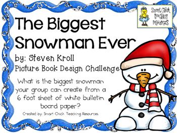 This Engineering Design Challenge is based on the picture book, The Biggest Snowman Ever, by Steven Kroll:What is the biggest snowman your group can create from a 6 foot sheet of white bulletin board paper?Materials: (per group)6 foot length of white bulletin board (butcher) paperAssorted construction paper (to add details like buttons & eyes)Tape and scissorsRuler or tape measure This packet contains all the information you need to make this a great engineering activity in your classroom! January Stem Challenges, White Bulletin Board, Math Instructional Coach, Winter Stem Challenges, Kindergarten January, Engineering Design Challenge, Winter Stem, Bulletin Board Paper, Stem Engineering