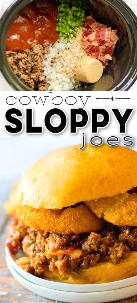 Cowboy Sloppy Joes Best Sloppy Joe Recipe Crock Pot, Cheeseburger Sloppy Joes, Sloppy Joe Recipe Crock Pot, Best Sloppy Joe Recipe, Crock Pot Sloppy Joes, Crispy Onion Rings, Slow Cooker Sloppy Joes, Sloppy Joes Sandwich, Bbq Food Truck