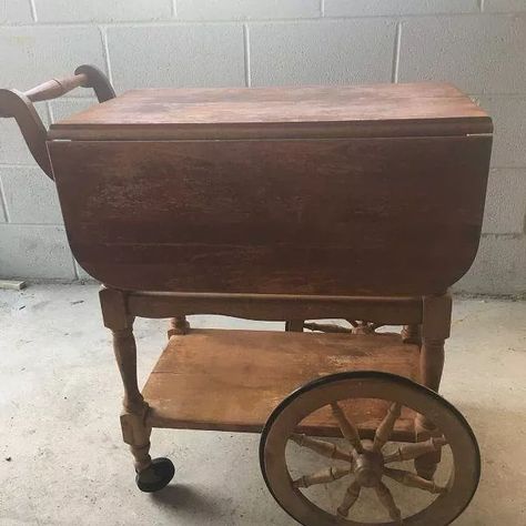 Re-purposed Tea Cart | Hometalk Antique Tea Cart, Antique Bar Carts, Vintage Tea Cart, Wooden Bar Cart, Cocktails Cart, Wood Cart, Maple Bars, Wood Bar Cart, Diy Bar Cart