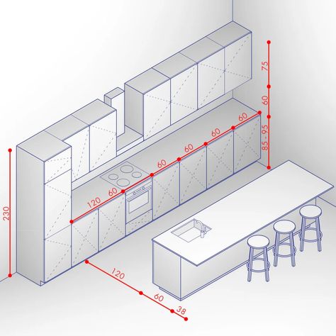 Standards Guide: Kitchen and Dining Area Whenever it comes to designing a kitchen, we occasionally overlook the most basic dimension guidelines. In order to make the process faster and more convenient, we've included in this article the most crucial dimensions and guidelines. Kitchen Island Measurements, Kitchen Island Height, Kitchen Island Dimensions, Kitchen Projects Design, Work Triangle, Dining Table Height, Kitchen Measurements, Kitchen Layout Plans, Kitchen Dimensions