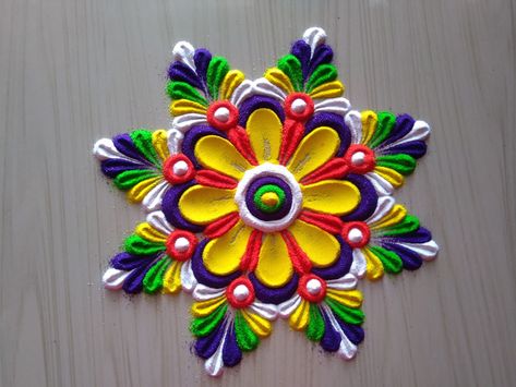 Siddhis rangoli art How To Make Rangoli, Rangoli Designs Latest Unique For Diwali Easy, Small Easy Rangoli Designs, Unique Rangoli Designs Beautiful Diwali, Rangoli Easy Design, Easy Rangoli Designs For Beginners, Artistic Rangoli, Elementary Chemistry, Rangoli Mandala