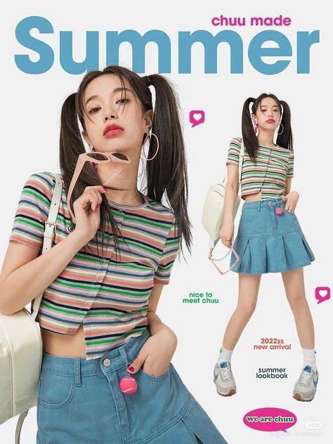 Colorful Kpop Outfits, Y2k Korean Fashion, Korean Fashion 2023, Retro Graphic Design, Look Festival, Summer Lookbook, 여자 패션, 2000s Fashion, Lookbook Outfits