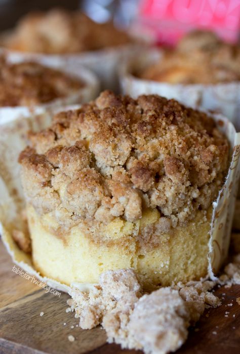 New York-Style Coffee Cake Crumb Muffins from www.tablefortwoblog.com Resep Muffin, Crumb Cake Muffins, Crumb Muffins, Cake Muffins, What's For Breakfast, A Piece Of Cake, Cupcake Cake, Piece Of Cake, Diet Keto