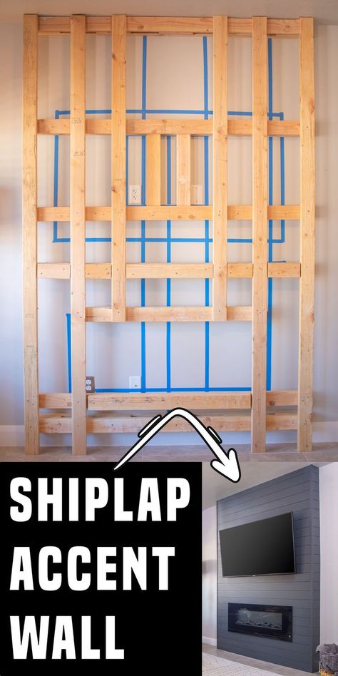 How To Make A Shiplap Fireplace, Electric Fireplace Wall Shiplap, How To Build A Shiplap Fireplace Wall, Shiplap With Tv Mount, Diy Fireplace Shiplap Wall, How To Build A Shiplap Fireplace, Diy Living Room Built Ins With Tv Fireplace, Shipload Fireplace, Wood Shiplap Fireplace Wall