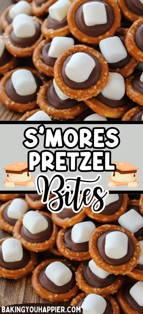 S’mores Pretzel Bites, a fun little 3-ingredient sweet and salty bite size s’mores treat that everyone will love! Pretzel S’mores Bites, Dessert Party Appetizers, S’mores Pretzels, Easy Dessert Finger Foods For Party, Sweet Game Day Snacks, Finger Foods For Kids Birthday Party Easy, Snacks For Groups Easy, Dollar Tree Dessert Recipes, Square Pretzel Treats