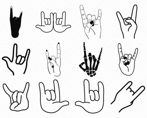 Rock Hand Sign Drawing, Rock On Hand Tattoo, Rock Sign Tattoo, Rock N Roll Tattoo Ideas, Rock Hand Tattoo, Rock On Sign, Trio Tattoos, Rock And Roll Tattoo, Rock N Roll Tattoo