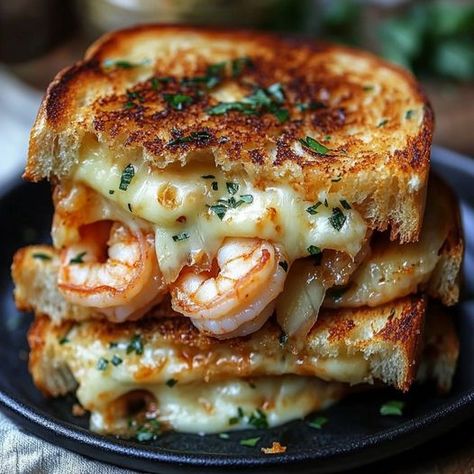 The Ultimate Guide to Making Cheesy Garlic Bread Shrimp Grilled Cheese - Donut Breakfast, Shrimp Grilled, Croissant Breakfast Sandwich, Shrimp Sandwich, Gourmet Grilling, Breaded Shrimp, Croissant Breakfast, Cheesy Garlic Bread, Delicious Appetizer Recipes