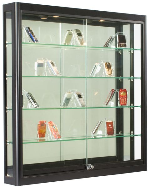 3x3 Wall Mounted Display Case w/Slider Doors & Mirror Back, Locking - Black Wall Mounted Display Case, Wall Mounted Display Cabinets, Wall Display Case, Wall Display Cabinet, Cabinets With Glass Doors, Slider Door, Glass Showcase, Glass Display Case, Diy Display