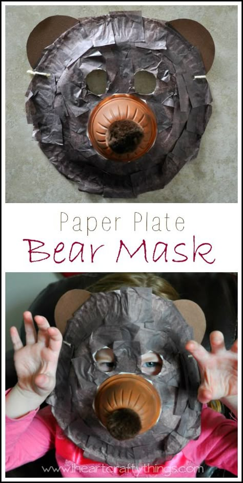 Goudlokje: berenmasker knutselen Bear Mask Craft, Paper Plate Bear, Craft Ladybug, Craft Penguin, Mask Craft, Valentine Paper, Paper Plate Crafts For Kids, Bear Mask, Masks Crafts