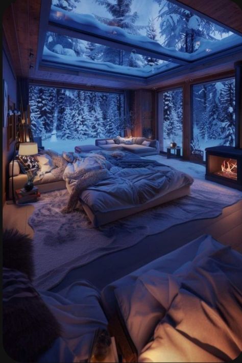 Snow Bedroom, Mountain Cabins, Fantasy Bedroom, Lights Ideas, Dream Life House, Winter Cabin, Dream House Rooms, Cozy Room Decor, Fantasy House