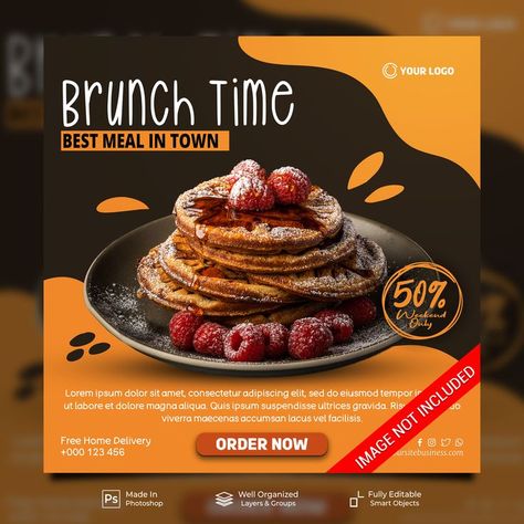 Restaurant Promotion Poster, Pancake Restaurant, Restaurant Graphics, Restaurant Promotions, Restaurant Template, Restaurant Ad, Restaurant Social Media, Food Flyer, Breakfast Restaurants