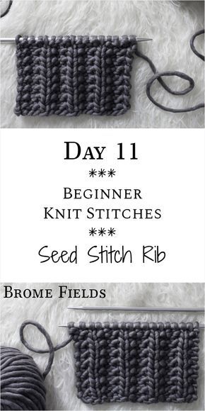 Seed Stitch Rib Knit Stitch : Day 11 of the 21 Days of Beginner Knit Stitches : Brome Fields : #21daysofbeginnerknitstitches Beginner Knit, Knitting Terms, Beginner Knitting Patterns, Knit Stitches, Start Knitting, Knitting Instructions, Seed Stitch, Knit Stitch Patterns, Knit Stitch