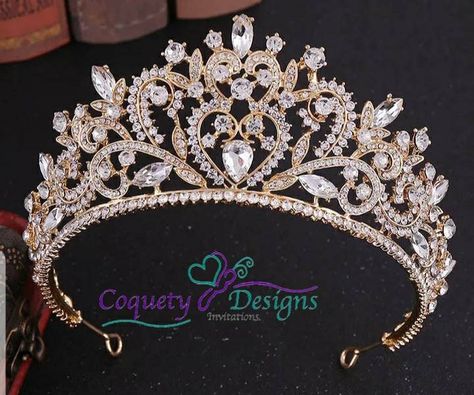 Quince Crowns Gold, Quinceanera Crowns Gold, Crown For Quinceanera, Crowns For Quinceanera, Champagne Quinceanera Theme, Sweet 16 Crowns, Quince Crowns, Quince Crown, Rose Gold Quince