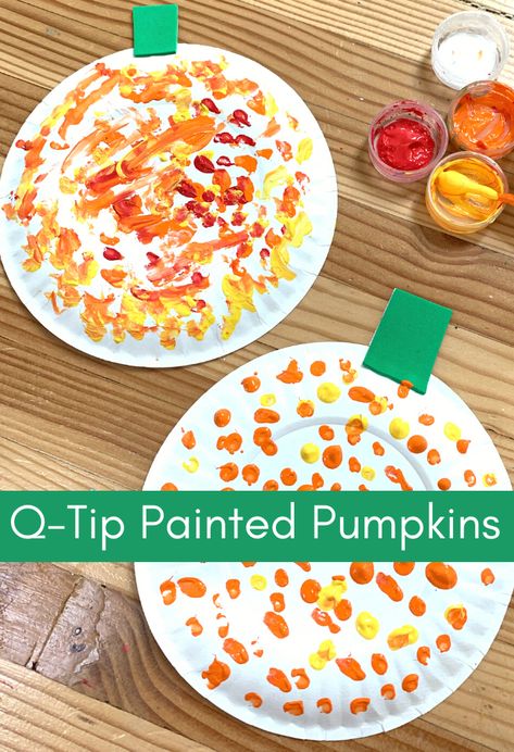 Q-Tip Painted Pumpkin Craft Pumpkin Activities Preschool, Pumpkin Crafts Preschool, Pumpkins Preschool, Q Tip Painting, Halloween Books For Kids, Painting Pumpkin, Pumpkin Books, Pumpkin Craft, Pumpkin Activities