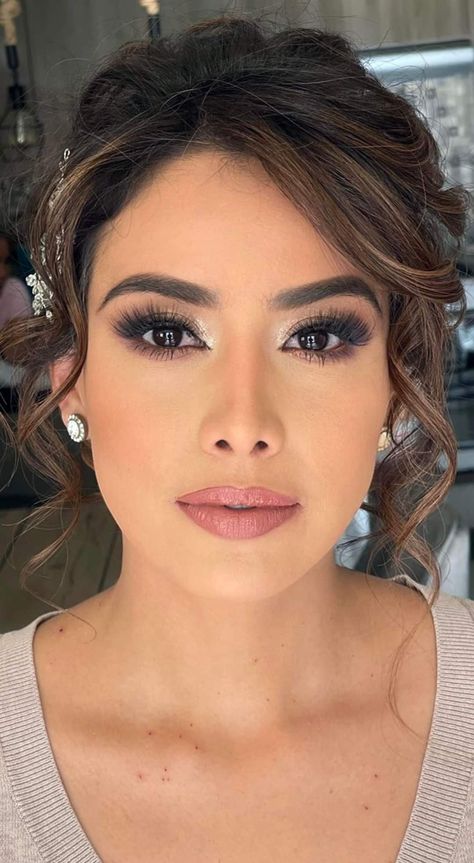 Make Up Special Occasion, Bridesmades Makeup, Makeup With Mauve Dress, Wedding Makeup For Brown Eyes Mother Of The Bride, Mom Makeup Wedding, Wedding Makeup For Mom Mother Of The Bride, Quinceanera Mom Makeup, Hollywood Glam Wedding Hair Updo, Makeup For Mom Of The Bride