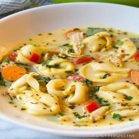 Comfort Food Recipes You Definitely Need Right Now Creamy Chicken Tortellini Soup, Creamy Chicken Tortellini, Soup Video, Chicken Tortellini Soup, Chicken Tortellini, Raw Chicken Breast, A Spicy Perspective, Tortellini Soup, Cuisine Recipes