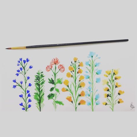 Wildflower Painting Simple, Wild Flower Painting Acrylic Simple, Wildflower Painting Easy, Simple Flower Painting Acrylics, Wildflower Painting, Beginner Artist, Easy Flower Painting, Wildflower Paintings, Photo Simple