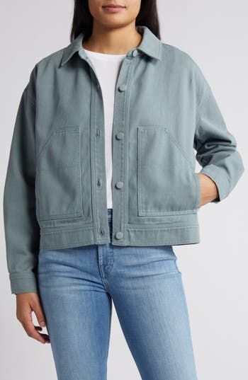 Cut from sturdy cotton twill, this jacket is a perfect finish for casual looks. 23" length Front button closure Spread collar One-button cuffs Front patch pockets 100% cotton Machine wash, dry flat Imported Cotton Jackets Women, Cotton Twill Jacket, Boyfriend Jacket, Statement Jacket, Womens Jackets Casual, Twill Jacket, Basic Jackets, Summer Jacket, 50 Fashion