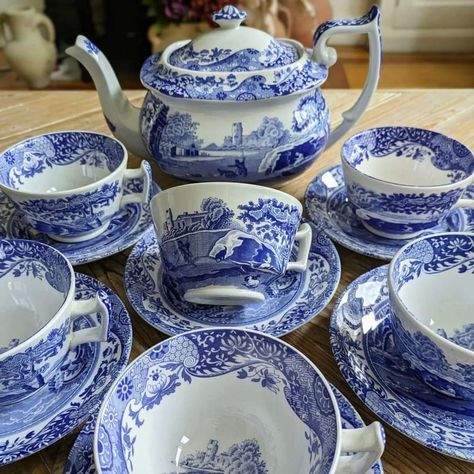 Blue Porcelain Tea Cup, Blue Italian Spode, Blue Fine China, Blue Tea Set, Fine China Tea Set, Spode Blue Italian, Blue And White Dinnerware, Blue Willow China, Fine China Dinnerware