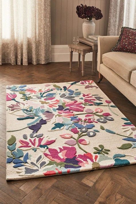 This expertly crafted Contemporary Style Hand Tufted rug is made with High Quality wool by artisan rug makers. Yarn-dyed fiber has incredibly rich color that holds its vibrancy over time. A gentle luster wash imparts subtle sheen and unique coloration within each rug. Self binding results in a rug that resists curling and maintains its quality overtime. 100% New Zealand Blend Wool Pile. Cotton canvas backed for added durability. 100% Cotton Backing with odorless Latex/Latex Adhesive. Shedding of loose fibers is normal and is a natural result of the process used to create our high-quality handmade wool rugs. With regular vacuuming and proper care, the shedding will diminish. Use of a Rug Pad is recommended. CARE: Shedding of loose fibers is normal and will diminish with regular vacuuming. T Rug Aesthetic, Flower Rug, Hair Help, Terraced House, Pile Rug, Colour Palettes, Bedroom Carpet, Hand Tufted Rugs, Floral Rug