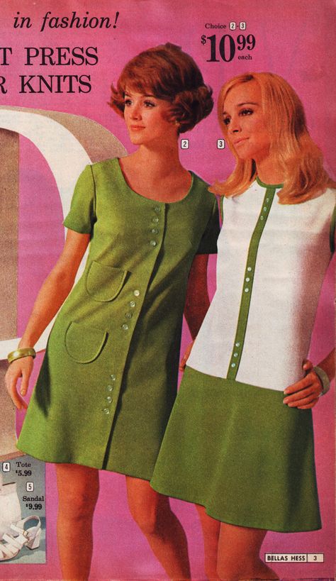 1970s Outfits, 1968 Fashion, Colleen Corby, 1970 Fashion, Superstar Barbie, 60s 70s Fashion, 60s And 70s Fashion, Green Dresses, Vogue Patterns