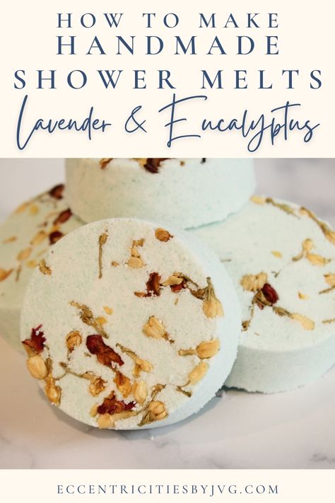 Learn how to make homemade shower steamers. Full DIY shower melts recipe and tutorial to make at home. Homemade shower bombs recipe and DIY in both Lavender and Eucalyptus. Lavender DIY bath melts. Eucalyptus DIY shower melts. Lavender shower melts are great for aromatherapy and relaxation. Eucalyptus shower steamers are great to help open up the sinus and are also great for relaxation. Perfect recipe and DIY on how to make shower melts at home. Also known as shower fizzies great shower melts. Shower Steams Diy, Shower Steamer Scents, Shower Vapor Melts, Diy Eucalyptus Shower Steamers, Diy Shower Steamers Essential Oils, Bath Steamers Diy, Shower Melts Diy Vicks Vapor, Packaging Shower Steamers, Shower Steamers Diy Essential Oils