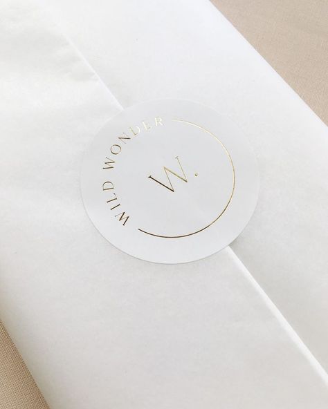 Cherie | Wild Wonder Design Co on Instagram: “✨ Gold foil goodness ✨ your stationery packages just got a whole lot fancier.” White Gold Packaging Design, Gold Foil Packaging Design, Gold Foiling Packaging, Gold Foil Business Card, Gold Foil Logo Stickers, Chic Business Card, Candle Logo, Gold Foil Logo, Luxury Packaging Design