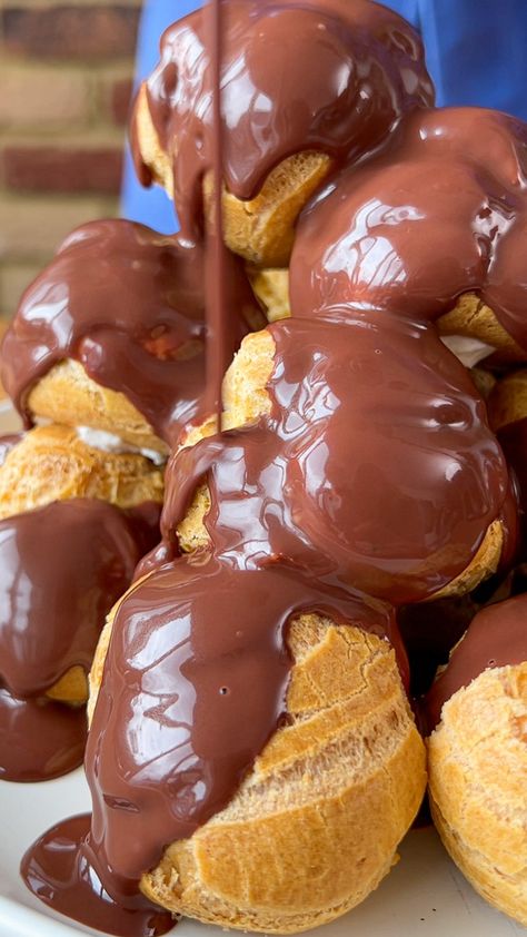 Chocolate profiteroles — MATTHEW RYLE Profiteroles Chocolate Sauce, Chocolate Profiteroles, Profiteroles Recipe, Profiterole, Olive Oil Dressing, Oil Dressing, Chantilly Cream, Choux Pastry, Chocolate Cakes